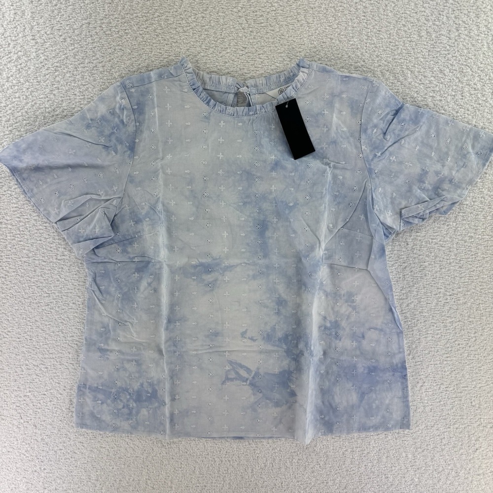 Candace Cameron Bure Tie‎ Dye Embroidered Blouse Top Medium Ice Blue Cotton